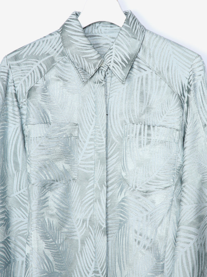 ebony サテンシャツ オーバーシャツ ボタニカル 水色 長袖 