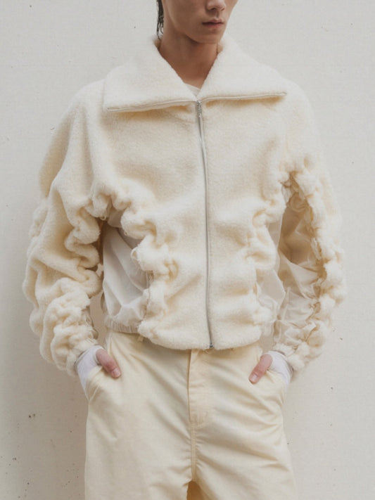 《PONDER.ER》VOYA SMOCKED FAUX-SHEARLING ジャケット