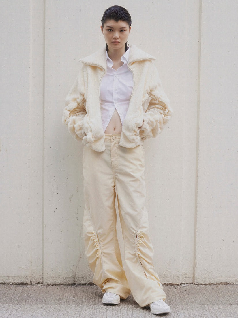 《PONDER.ER》VOYA SMOCKED FAUX-SHEARLING ジャケット