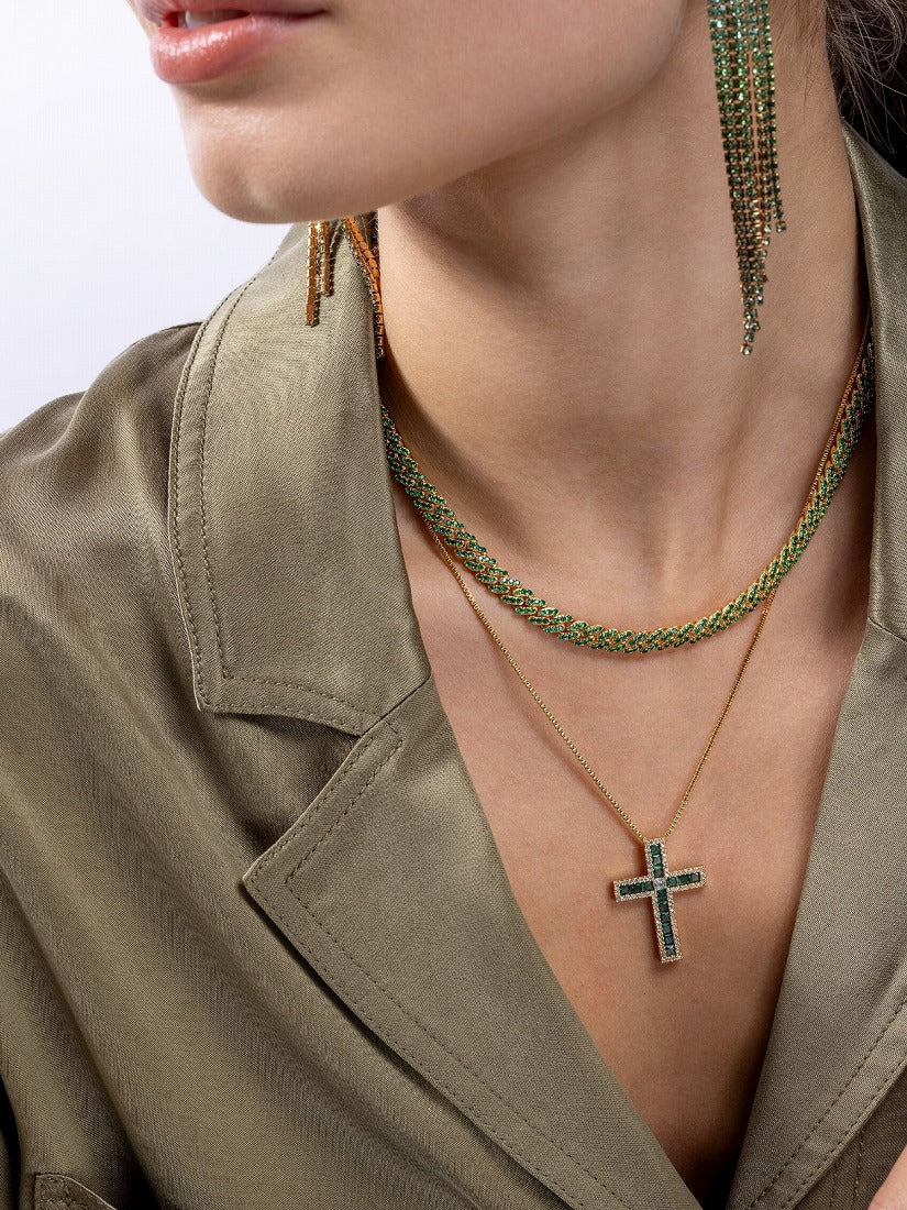 《Crystal Haze Jewelry》Emerald Cross ネックレス