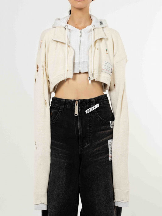 CROPPED LAYERED ZIP パーカー