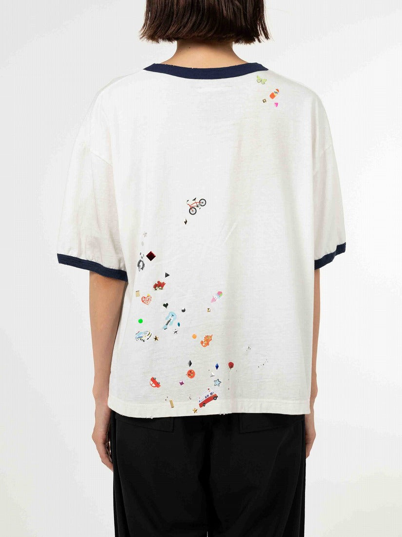 SMILY FACE PRINTED  STICKER Tシャツ