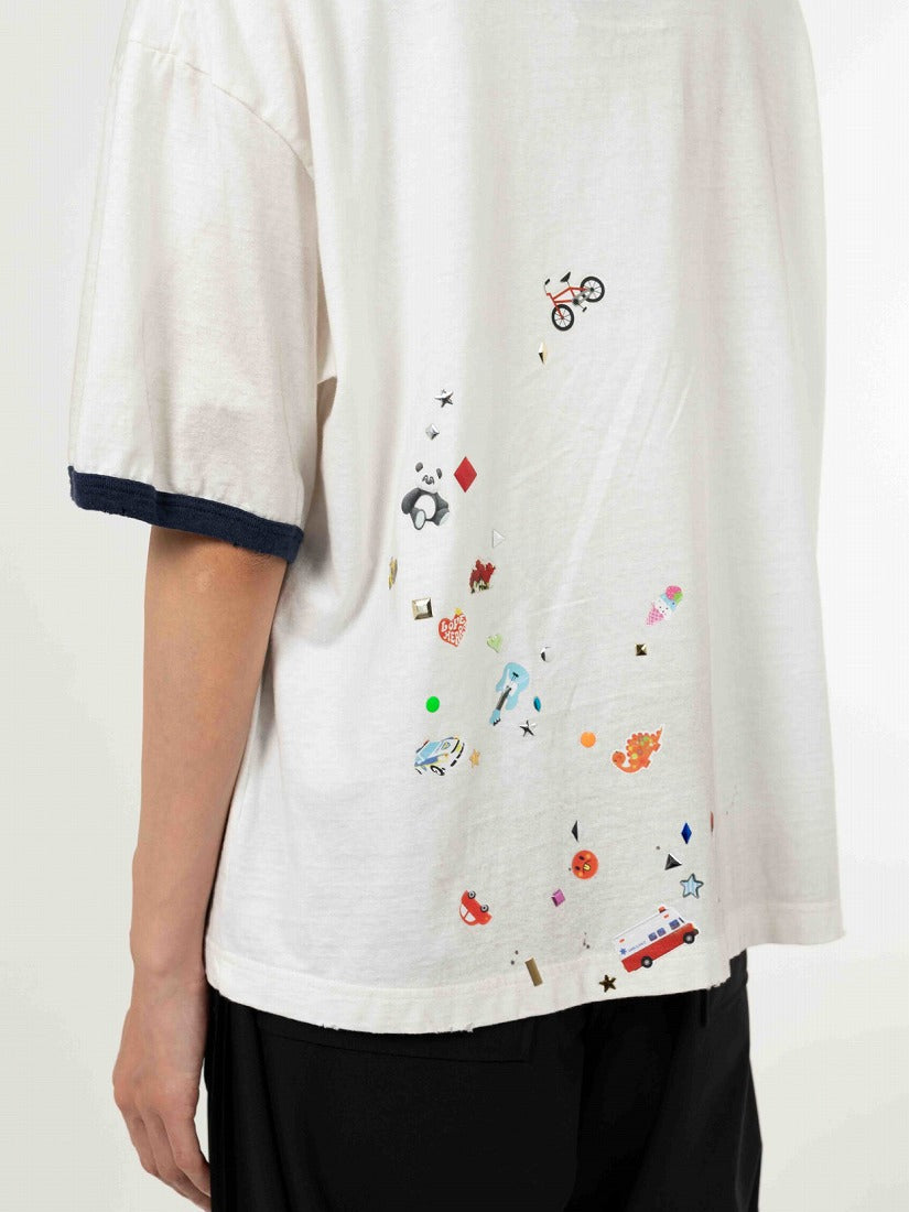 SMILY FACE PRINTED  STICKER Tシャツ