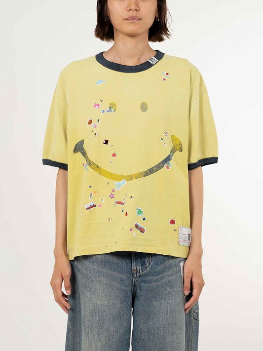 SMILY FACE PRINTED  STICKER Tシャツ