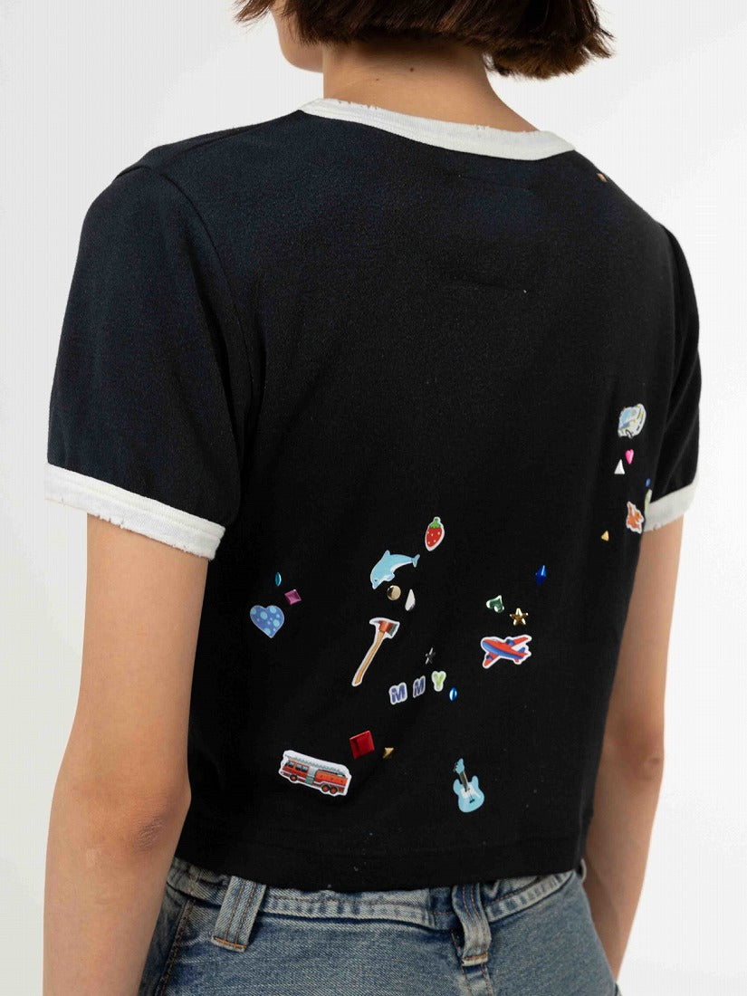 SMILY FACE PRINTED  STICKER MINI Tシャツ