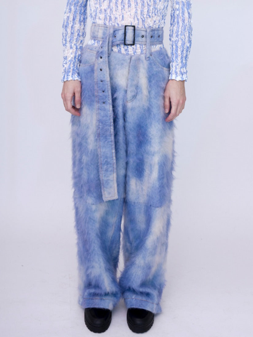 《KA WA KEY》"FLUFFY DENIM" DECONSTRUCTED バギーパンツ