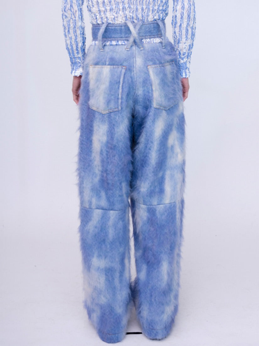 《KA WA KEY》"FLUFFY DENIM" DECONSTRUCTED バギーパンツ