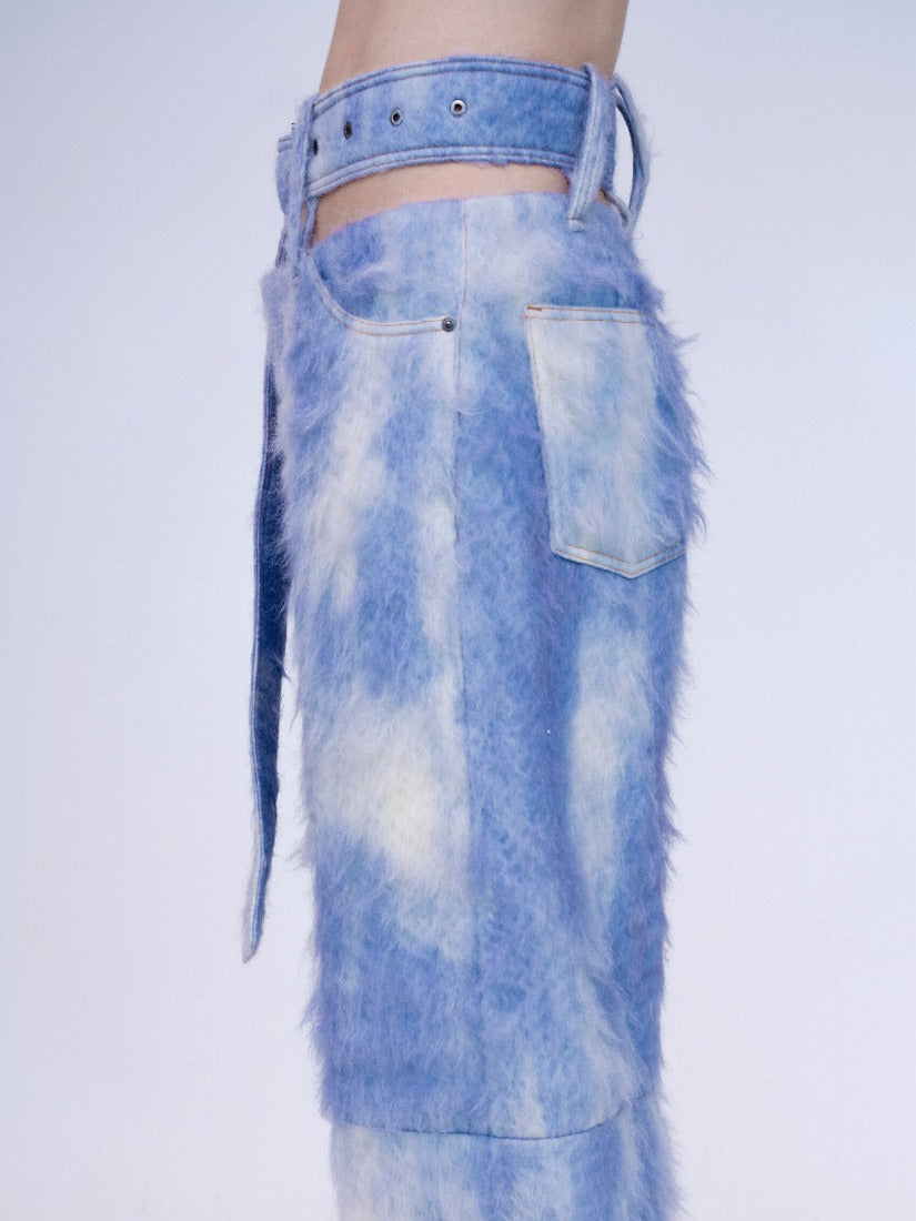 《KA WA KEY》"FLUFFY DENIM" DECONSTRUCTED バギーパンツ