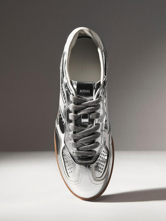 Rife Shimmer Silver Cream Leather Sneakers