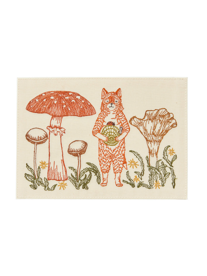Mushrooms and Ferns｜刺繍カード Fox with Mushrooms