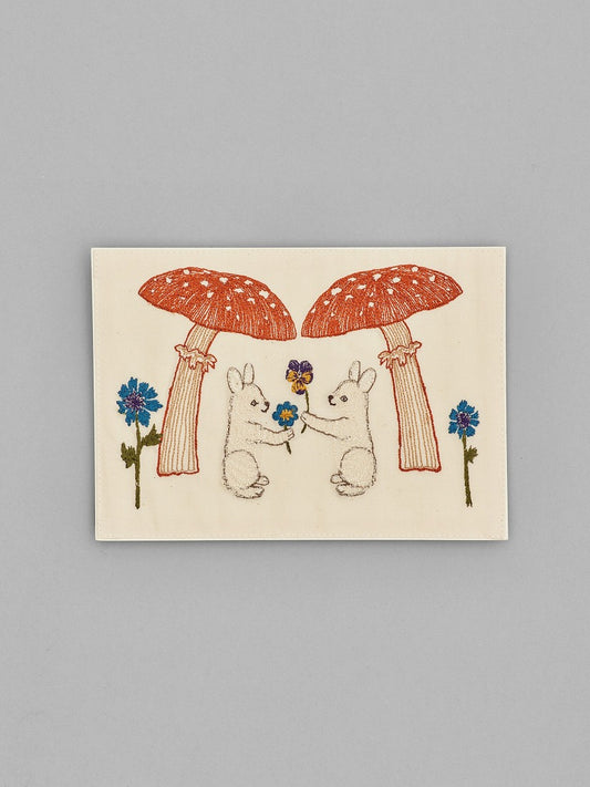 Love｜刺繍カード Mushroom Bunny Friends