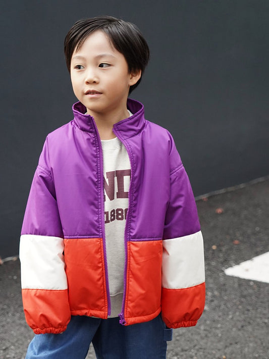 【キッズ】カラーブロックブルゾン　purple×orange