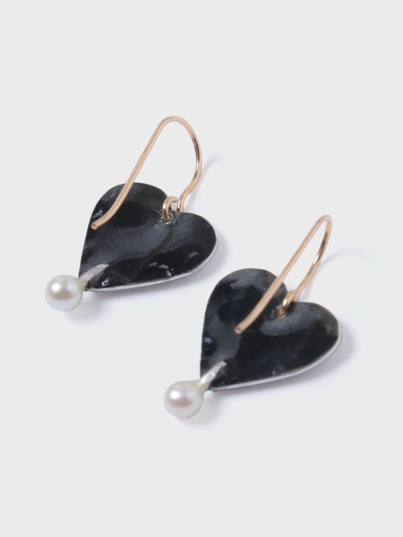 【期間限定/一点物】《Prunier d'or》ピアス ハート(mosaic black/pearl)