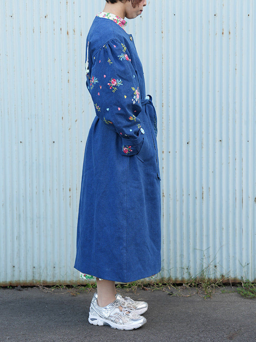 刺繍デニムコート Collarless embroidered coat