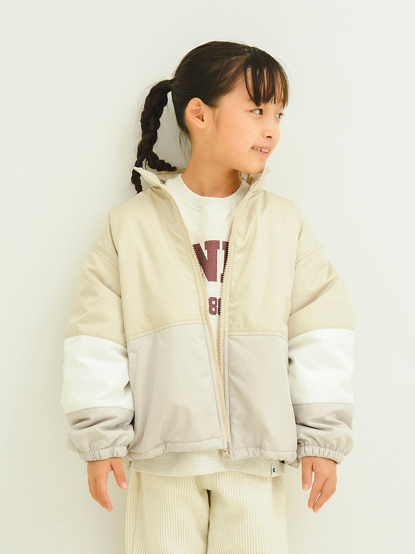 【タイムセール】【キッズ】カラーブロックブルゾン　beige×white