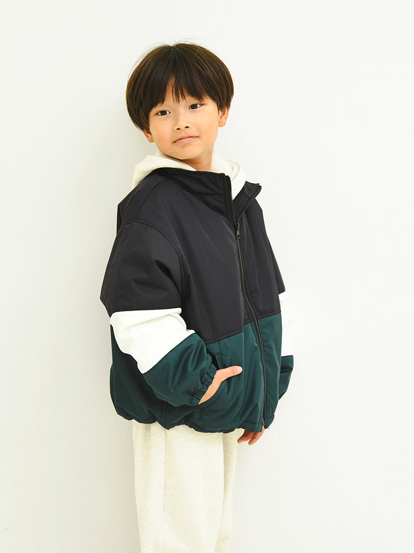 【タイムセール】【キッズ】カラーブロックブルゾン　navy×green