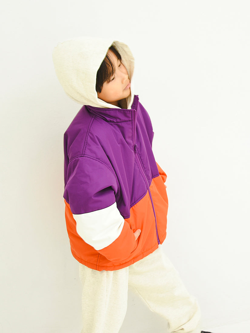 【タイムセール】【キッズ】カラーブロックブルゾン　purple×orange