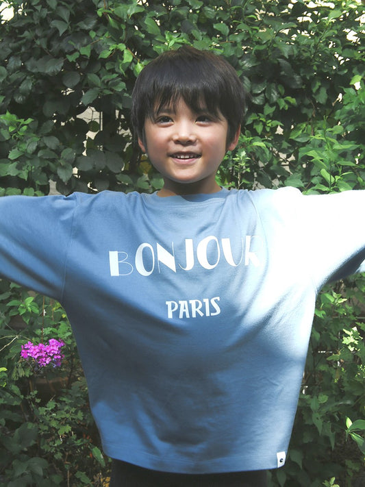 【キッズ】  「BONJOUR」cotton c/n longsleeve プリントTシャツ