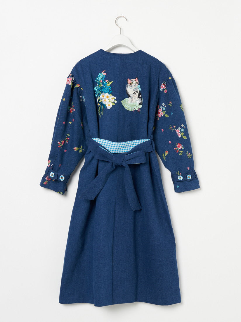 刺繍デニムコート Collarless embroidered coat