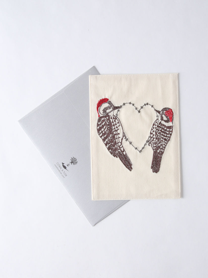 刺繍カード Woodpecker Love