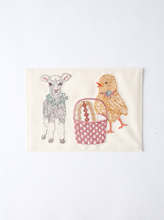 刺繍カード Easter Lamb and Chick