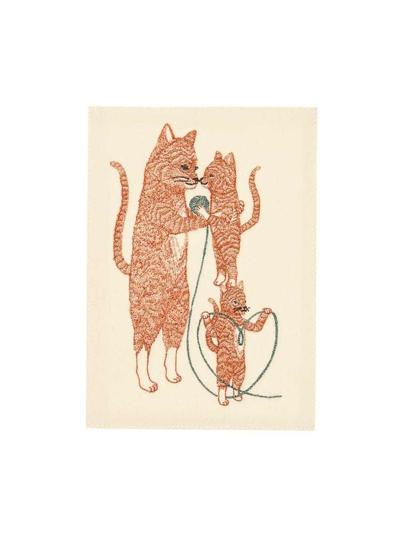 刺繍カード Mama Cat and Kittens