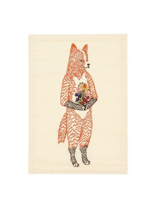 刺繍カード Fox with Flowers