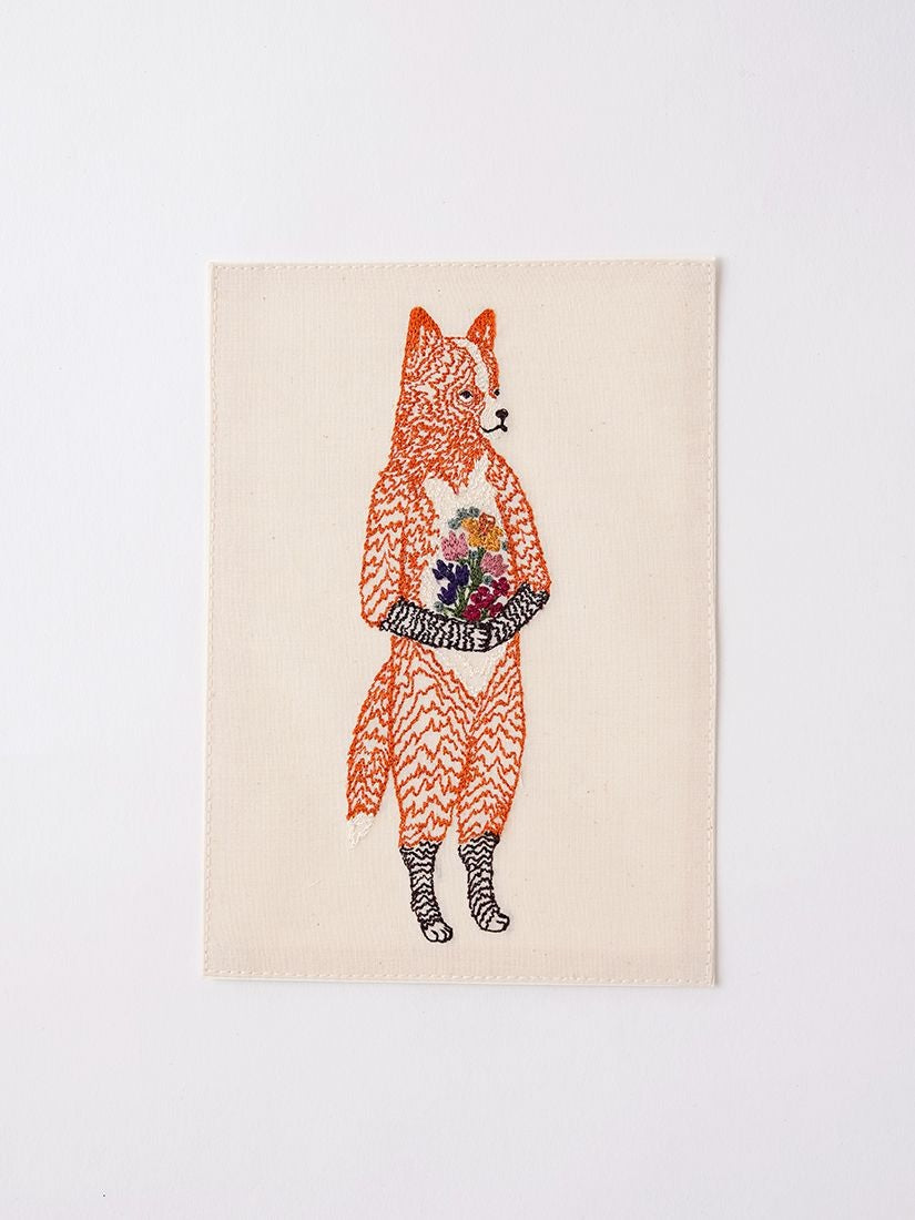 刺繍カード Fox with Flowers
