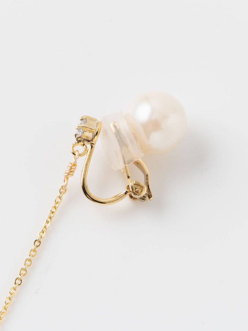 3 Pearls chain Earring medium(片耳用)